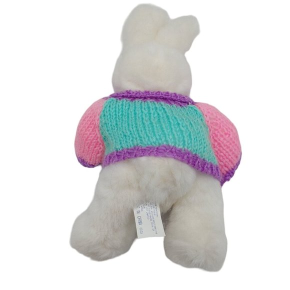 Main Joy White Bunny Rabbit Plush Stuffed Animal In Pastel Sweater 9” Easter - Picture 4 of 8